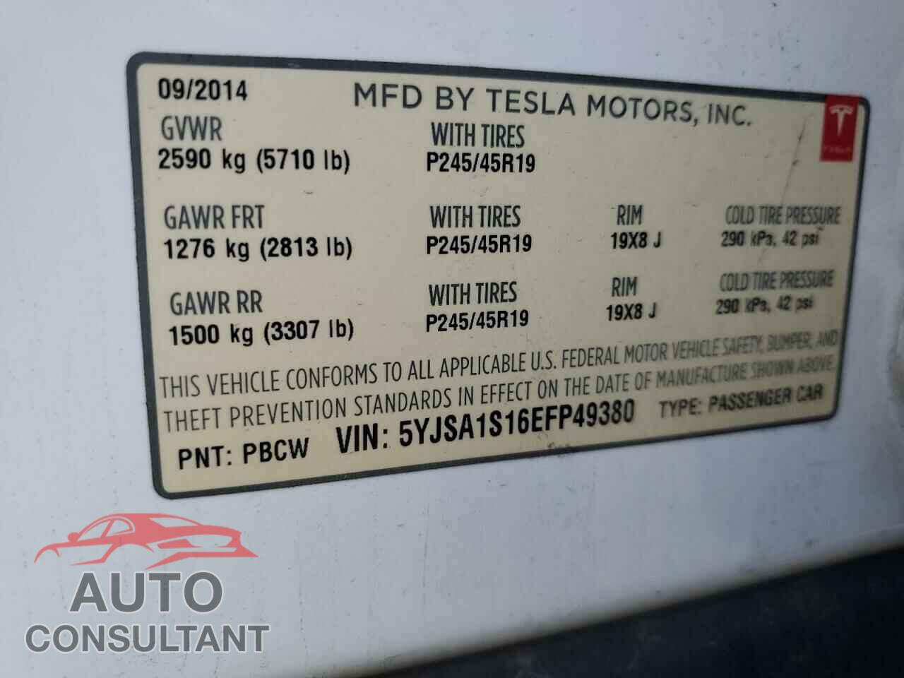 TESLA MODEL S 2014 - 5YJSA1S16EFP49380