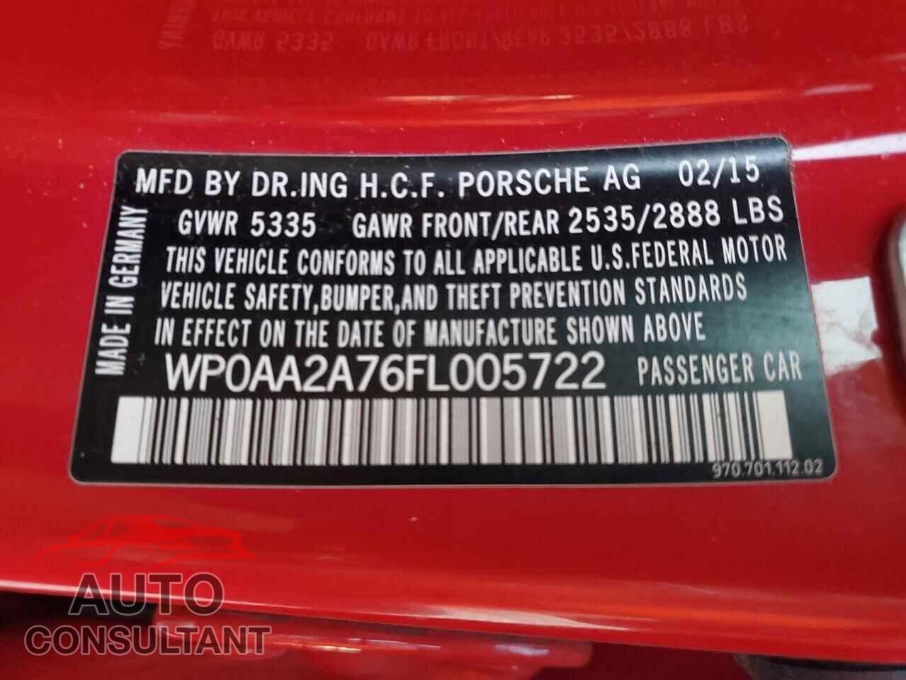 PORSCHE PANAMERA 2015 - WP0AA2A76FL005722