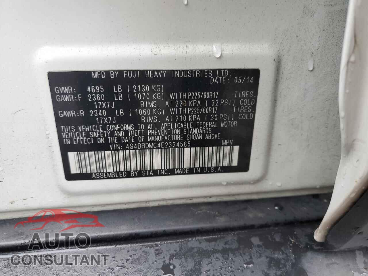 SUBARU OUTBACK 2014 - 4S4BRDMC4E2324585