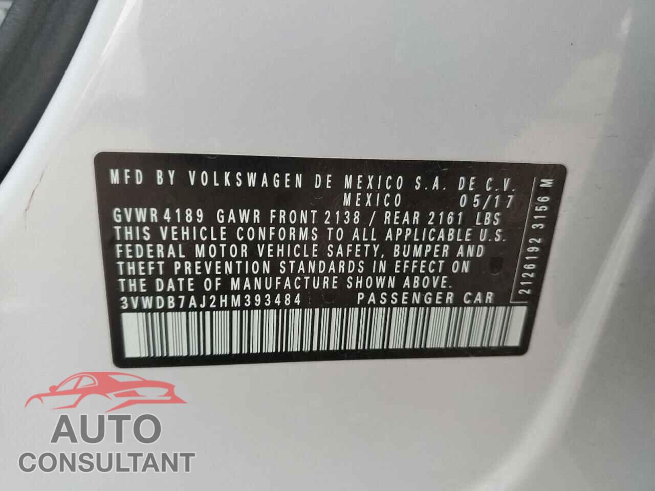 VOLKSWAGEN JETTA 2017 - 3VWDB7AJ2HM393484