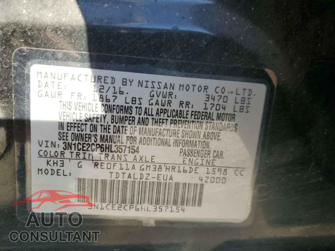 NISSAN VERSA 2017 - 3N1CE2CP6HL357154