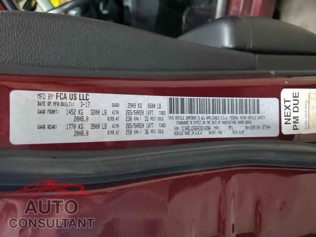 DODGE DURANGO 2017 - 1C4RDJDG6HC814284