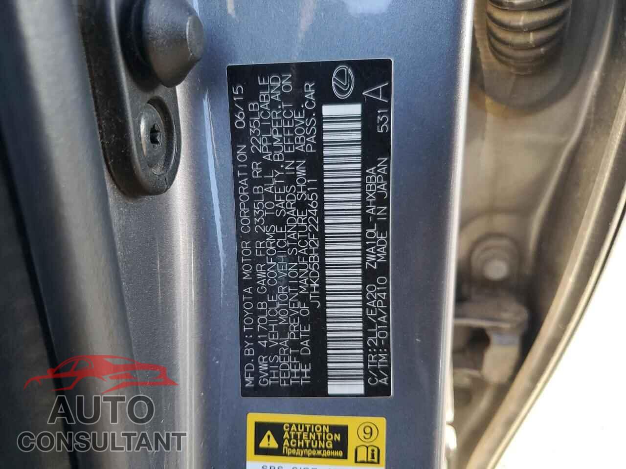 LEXUS CT 200 2015 - JTHKD5BH2F2246511
