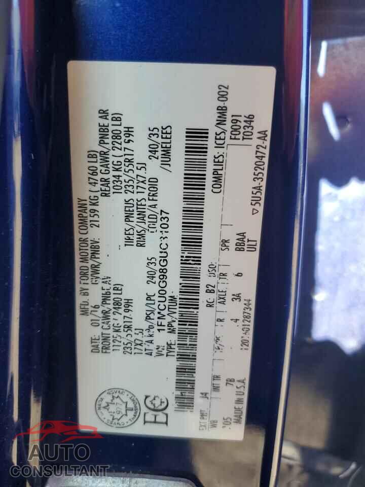 FORD ESCAPE 2016 - 1FMCU0G98GUC31037