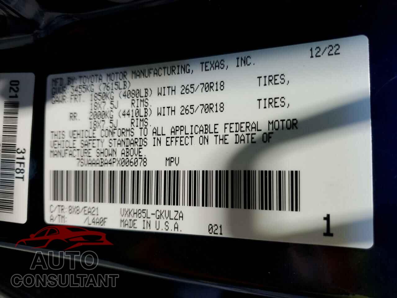 TOYOTA SEQUOIA 2023 - 7SVAAABA4PX006078