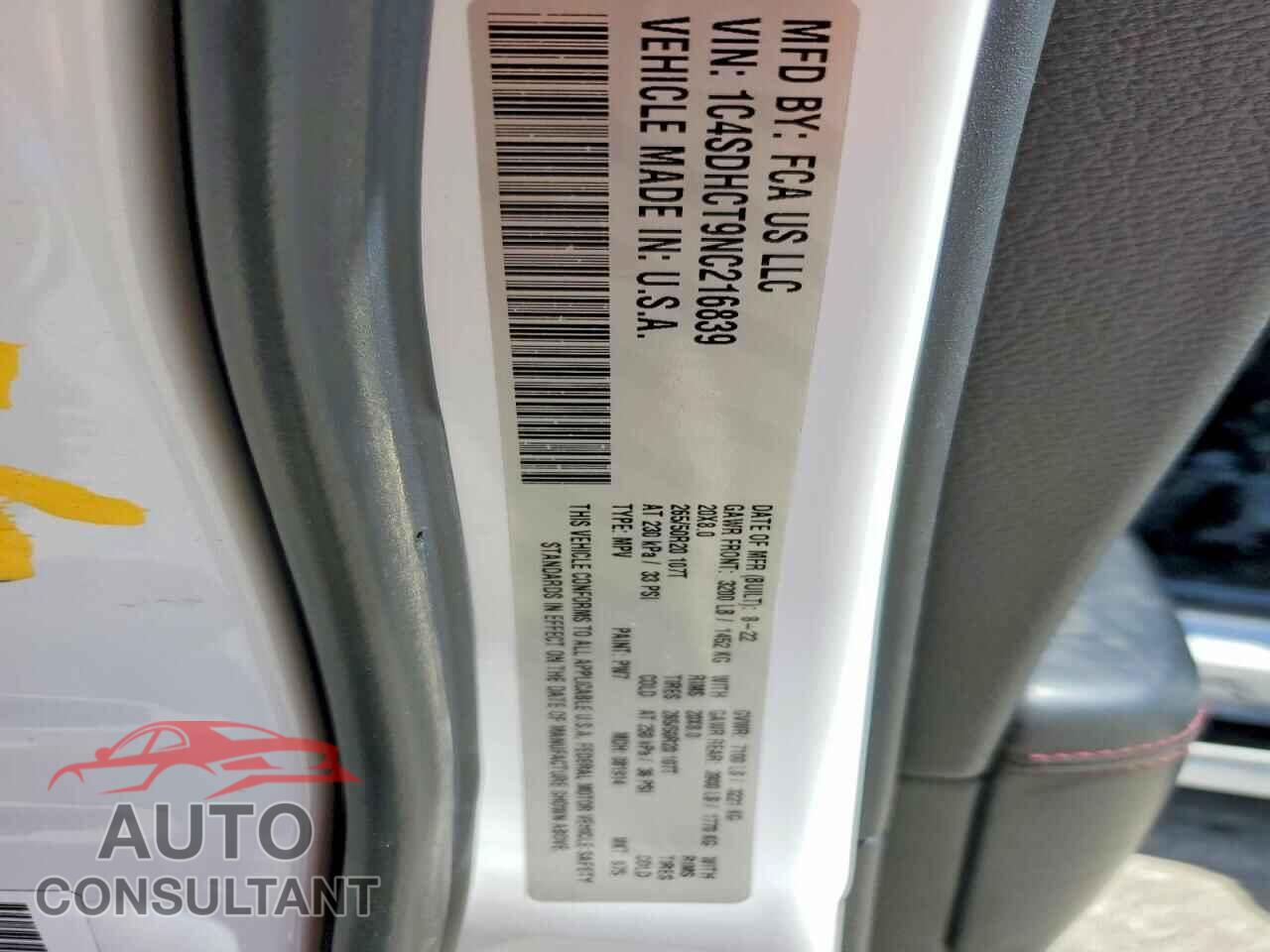DODGE DURANGO 2022 - 1C4SDHCT9NC216839