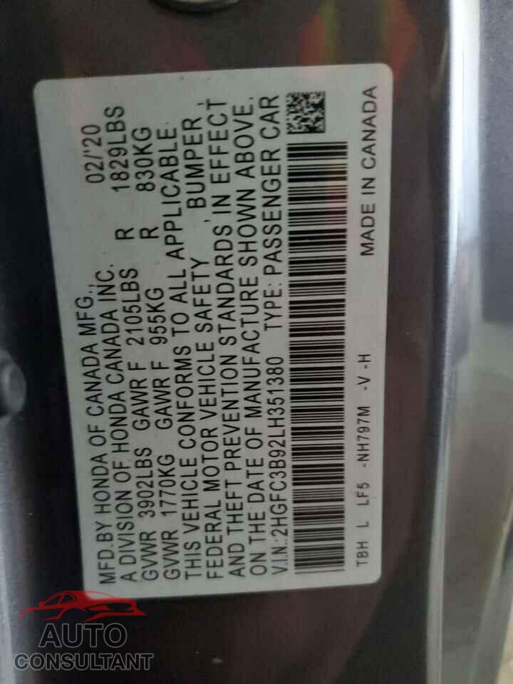 HONDA CIVIC 2020 - 2HGFC3B92LH351380