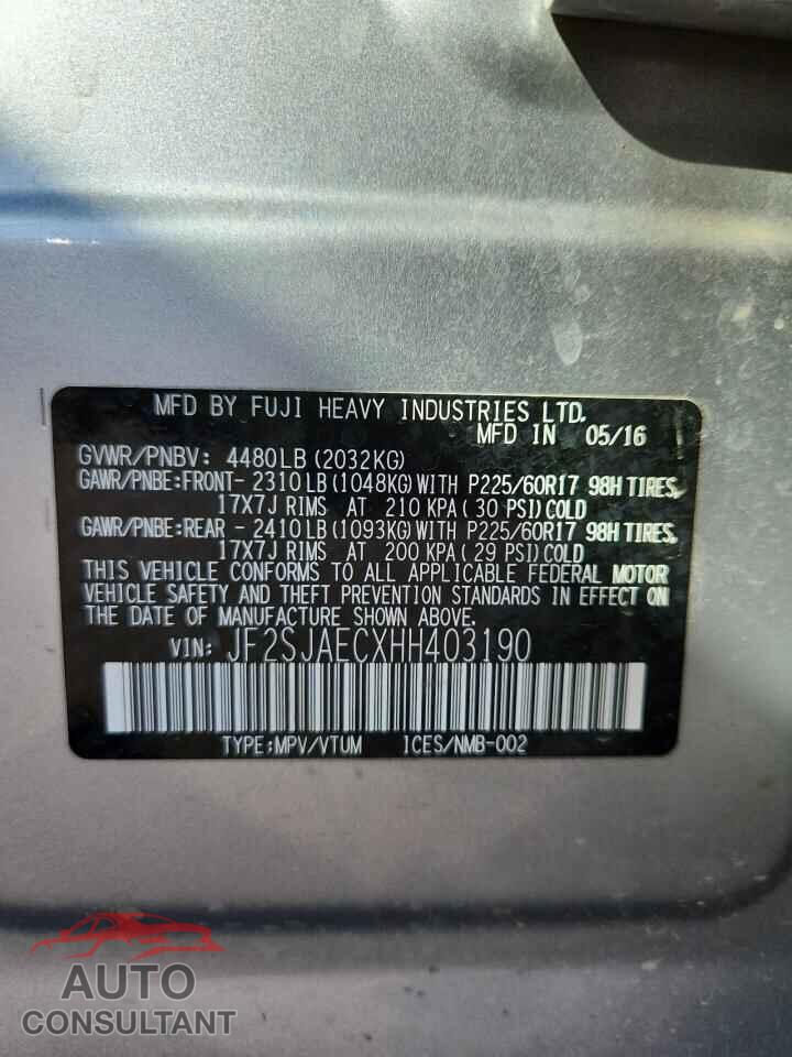 SUBARU FORESTER 2017 - JF2SJAECXHH403190