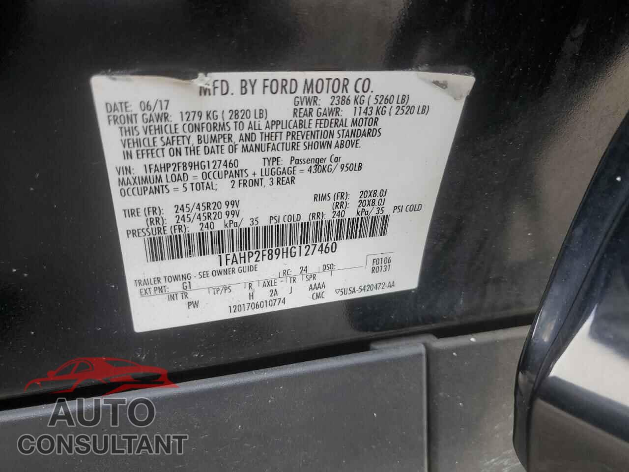 FORD TAURUS 2017 - 1FAHP2F89HG127460