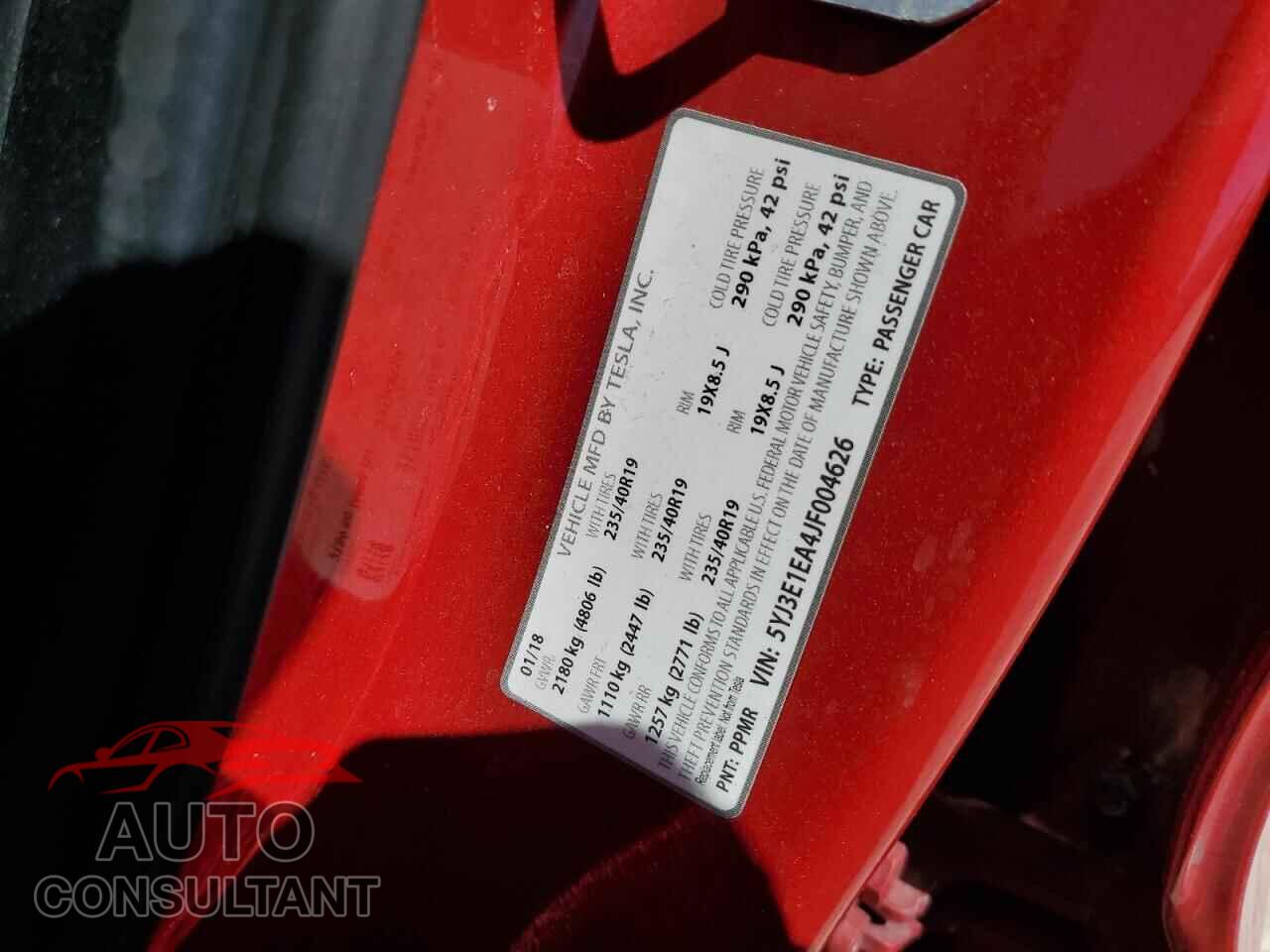 TESLA MODEL 3 2018 - 5YJ3E1EA4JF004626