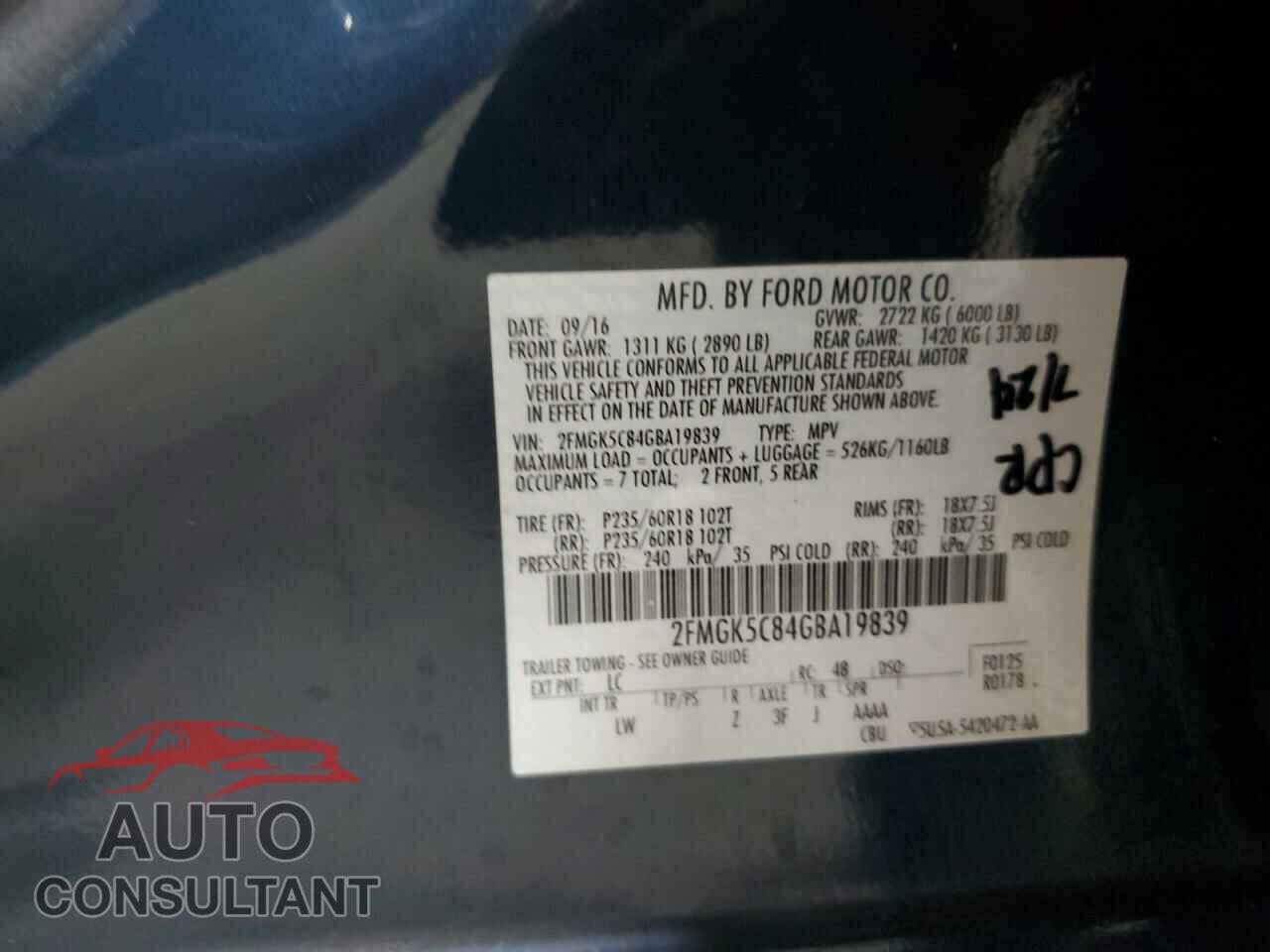 FORD FLEX 2016 - 2FMGK5C84GBA19839