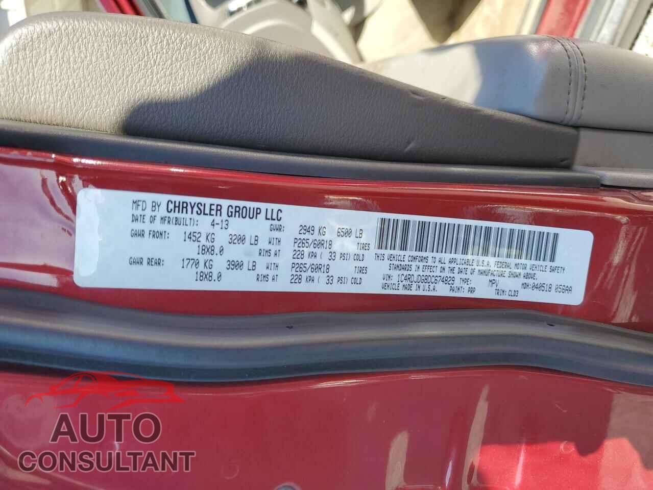 DODGE DURANGO 2013 - 1C4RDJDG8DC674829