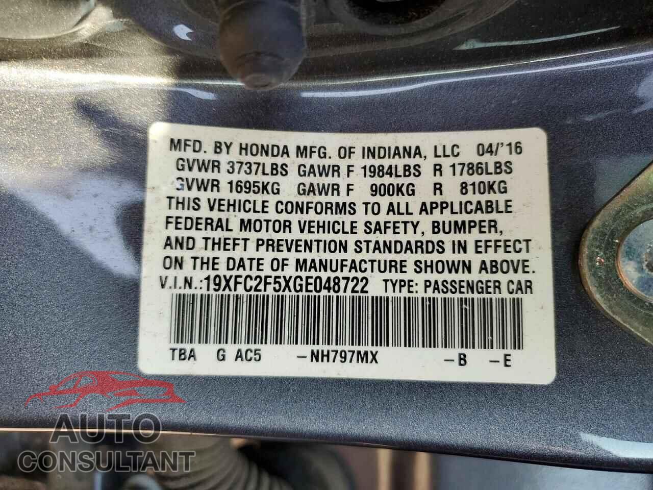 HONDA CIVIC 2016 - 19XFC2F5XGE048722
