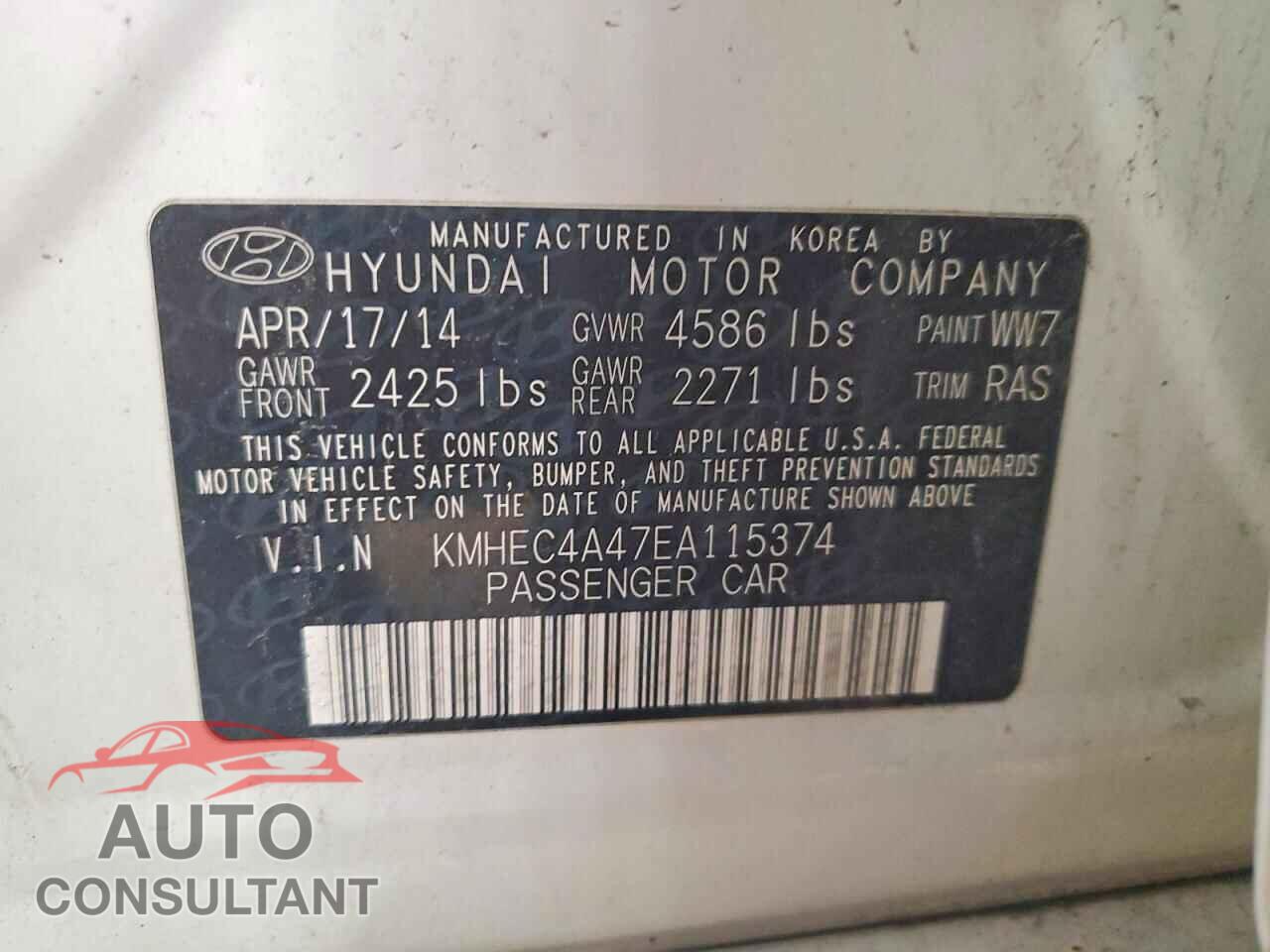 HYUNDAI SONATA 2014 - KMHEC4A47EA115374