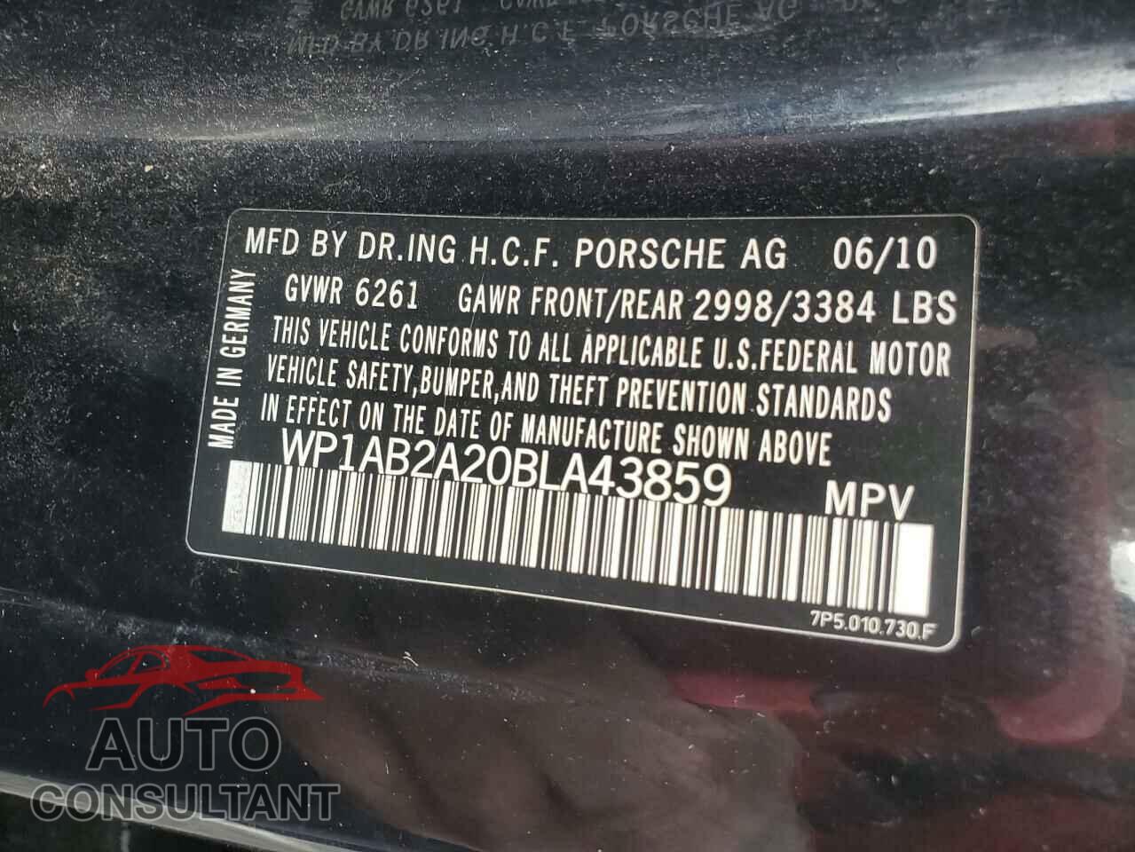 PORSCHE CAYENNE 2011 - WP1AB2A20BLA43859