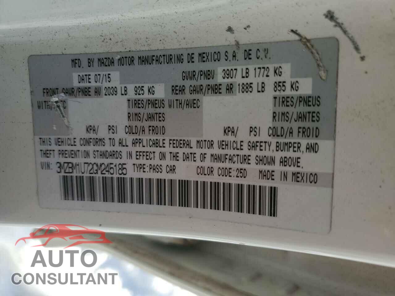 MAZDA 3 2016 - 3MZBM1U72GM245185