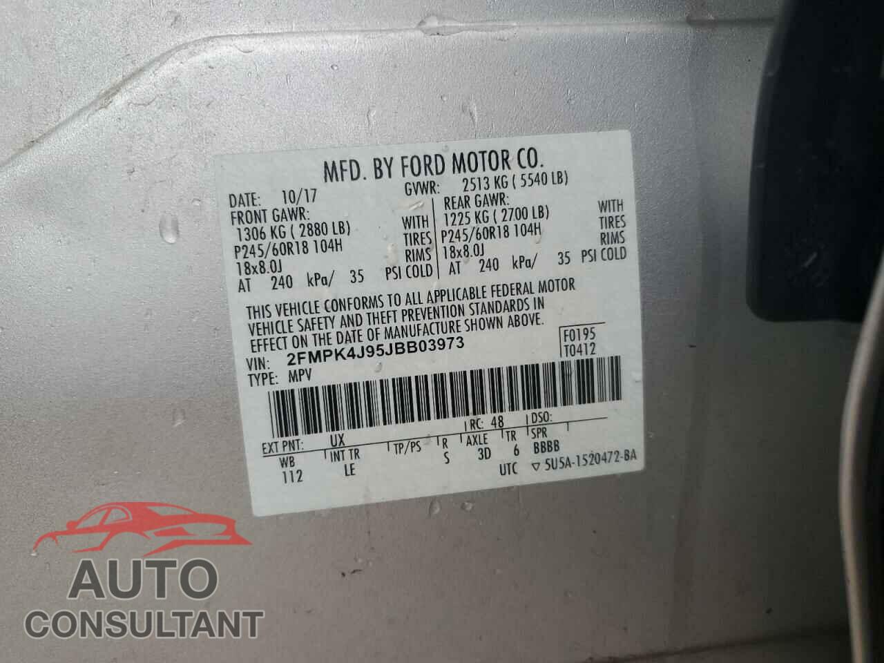 FORD EDGE 2018 - 2FMPK4J95JBB03973