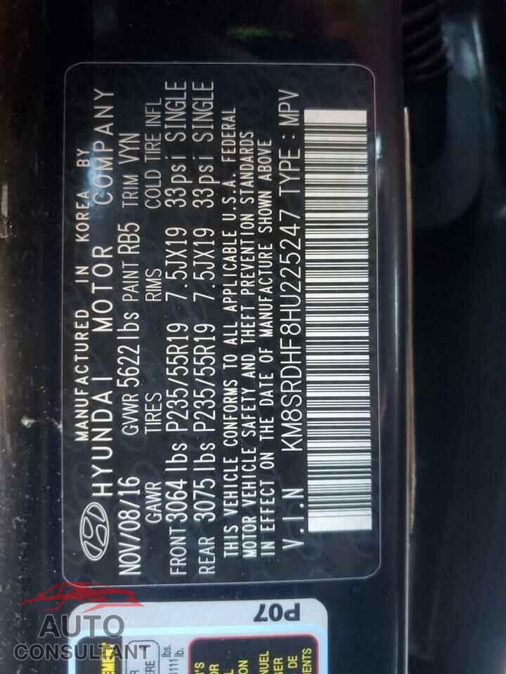 HYUNDAI SANTA FE 2017 - KM8SRDHF8HU225247