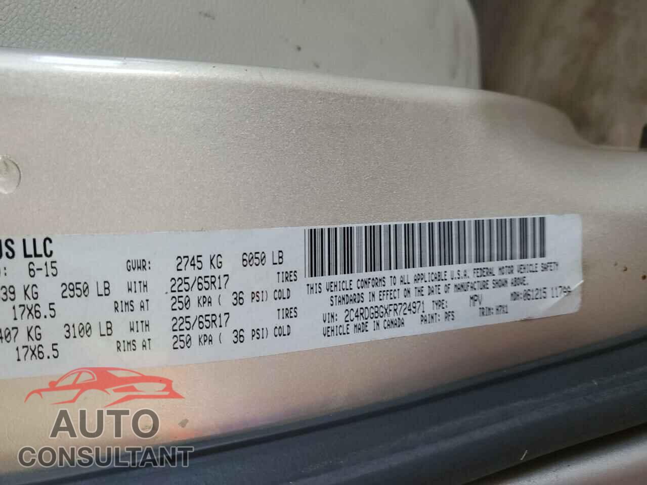 DODGE CARAVAN 2015 - 2C4RDGBGXFR724971