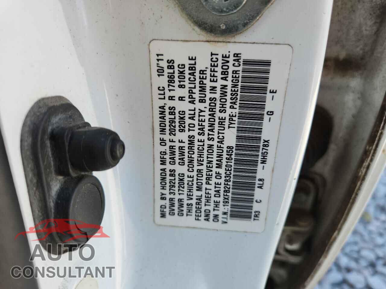 HONDA CIVIC 2012 - 19XFB2F83CE016458
