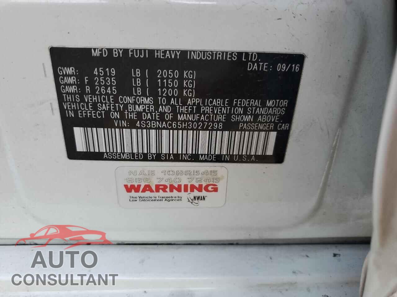 SUBARU LEGACY 2017 - 4S3BNAC65H3027298