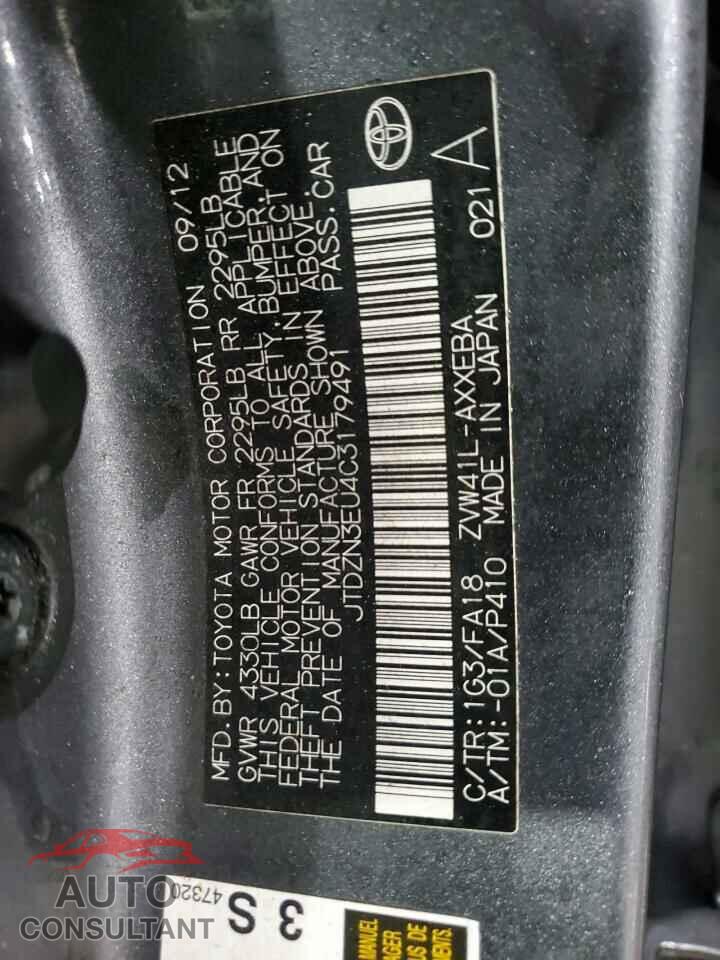 TOYOTA PRIUS 2012 - JTDZN3EU4C3179491