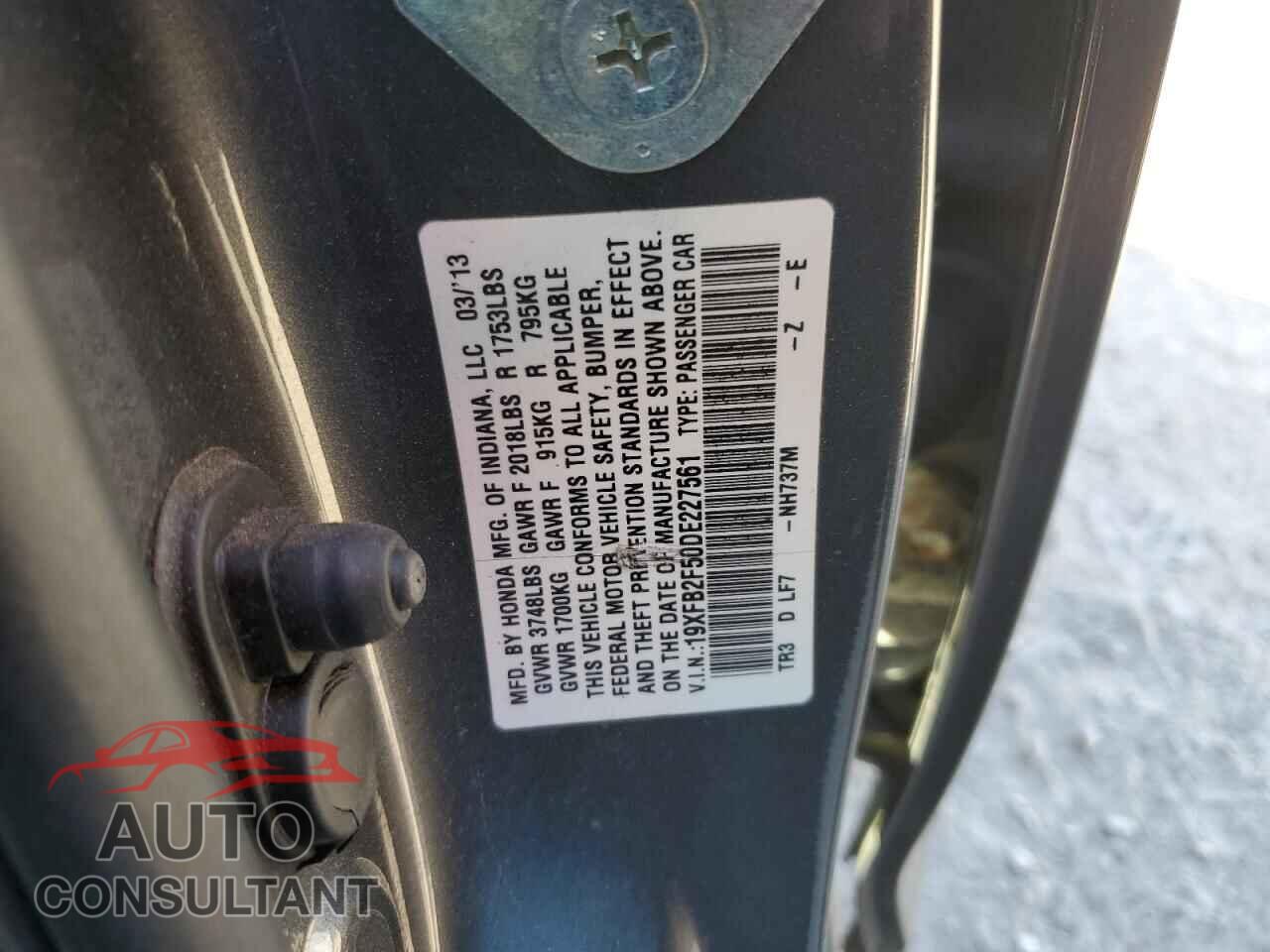 HONDA CIVIC 2013 - 19XFB2F50DE227561