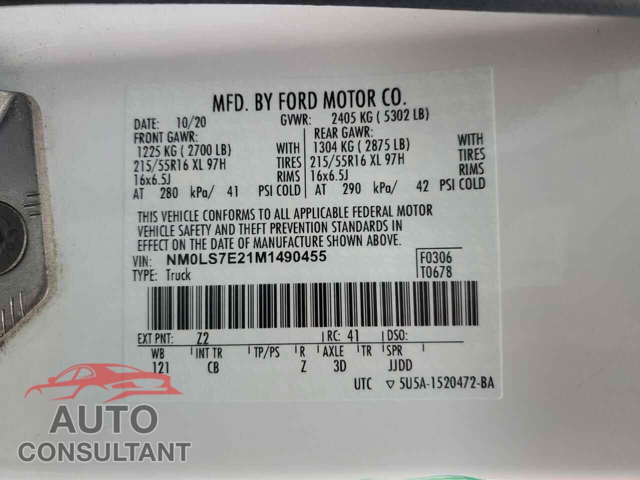 FORD TRANSIT 2021 - NM0LS7E21M1490455