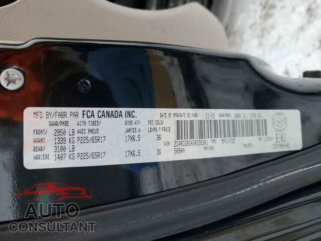 DODGE CARAVAN 2016 - 2C4RDGBG4GR226301
