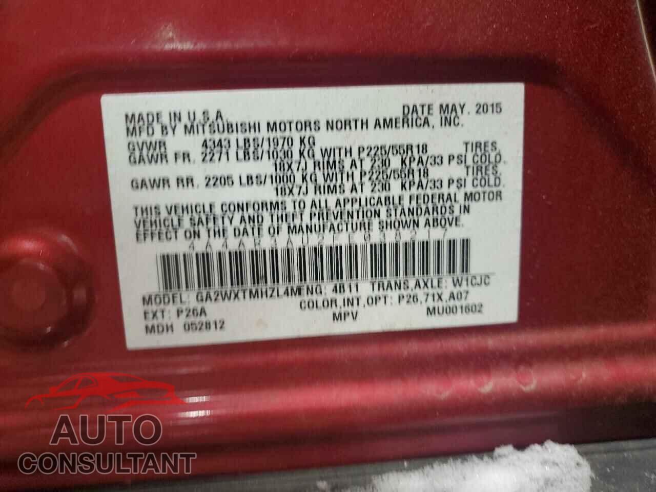 MITSUBISHI OUTLANDER 2015 - 4A4AR3AU2FE038217