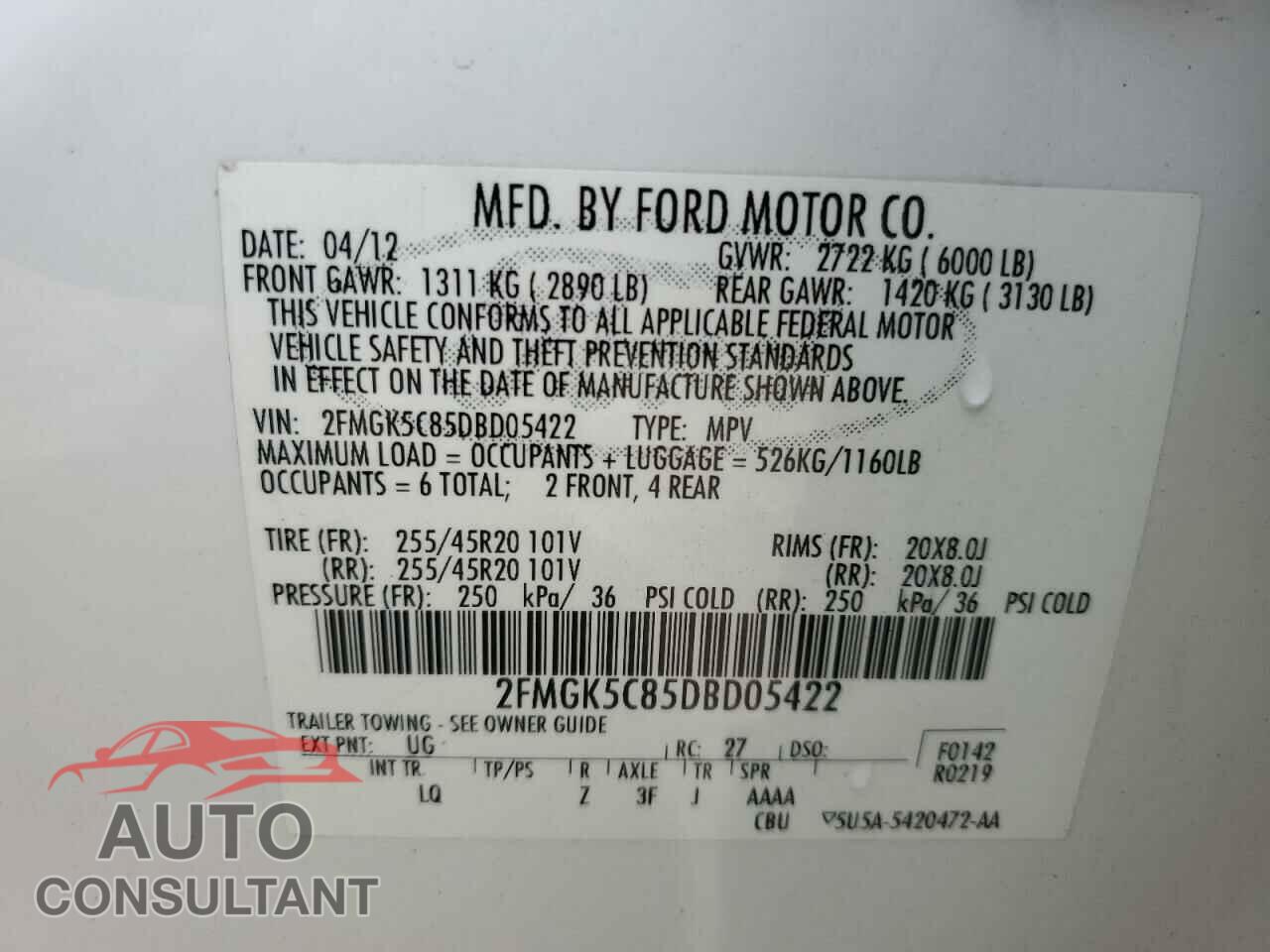 FORD FLEX 2013 - 2FMGK5C85DBD05422