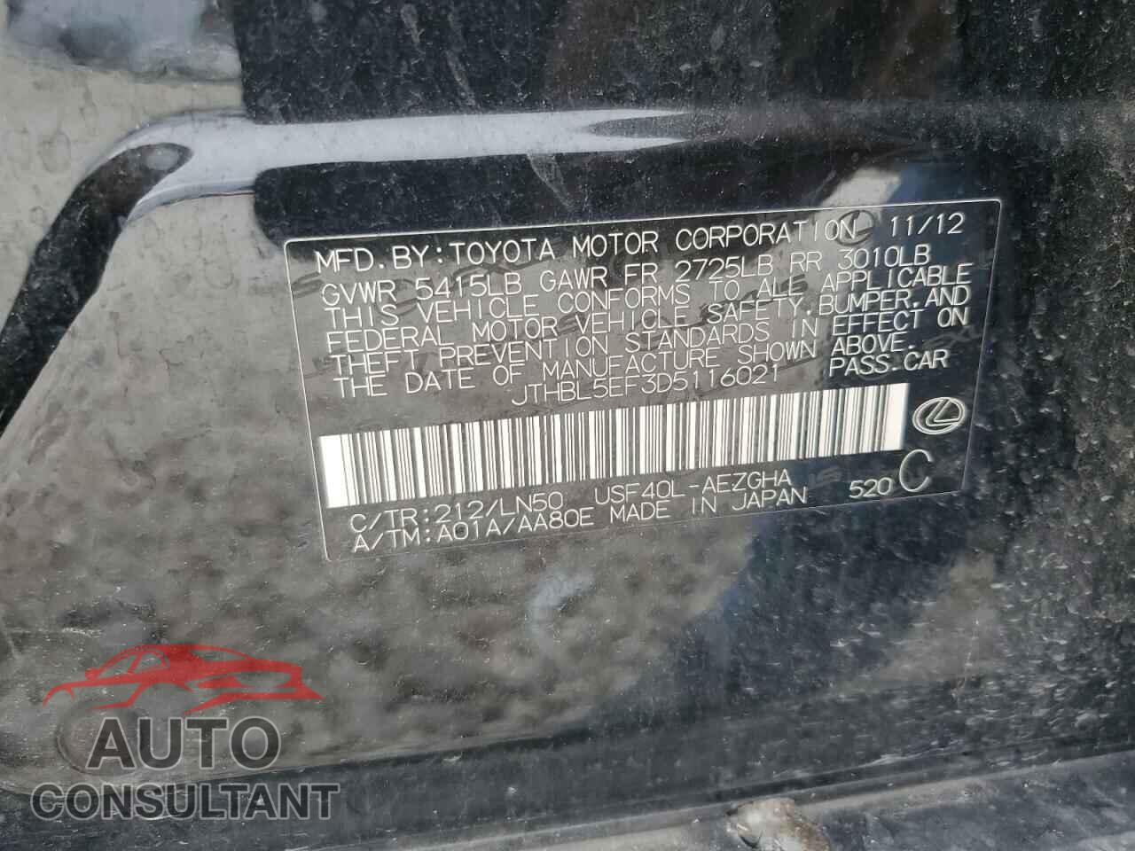 LEXUS LS460 2013 - JTHBL5EF3D5116021