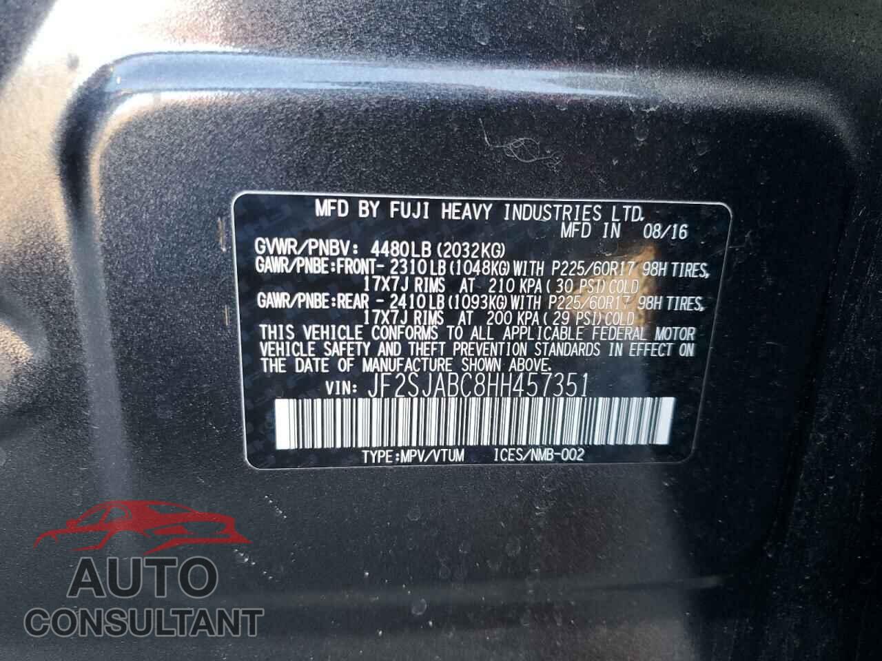 SUBARU FORESTER 2017 - JF2SJABC8HH457351