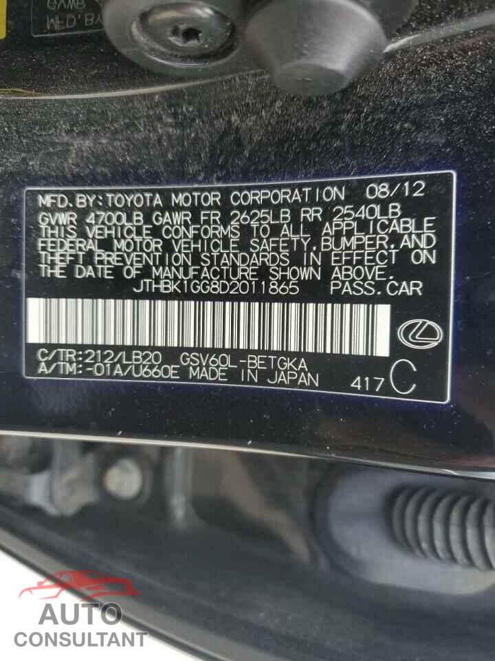 LEXUS ES350 2013 - JTHBK1GG8D2011865