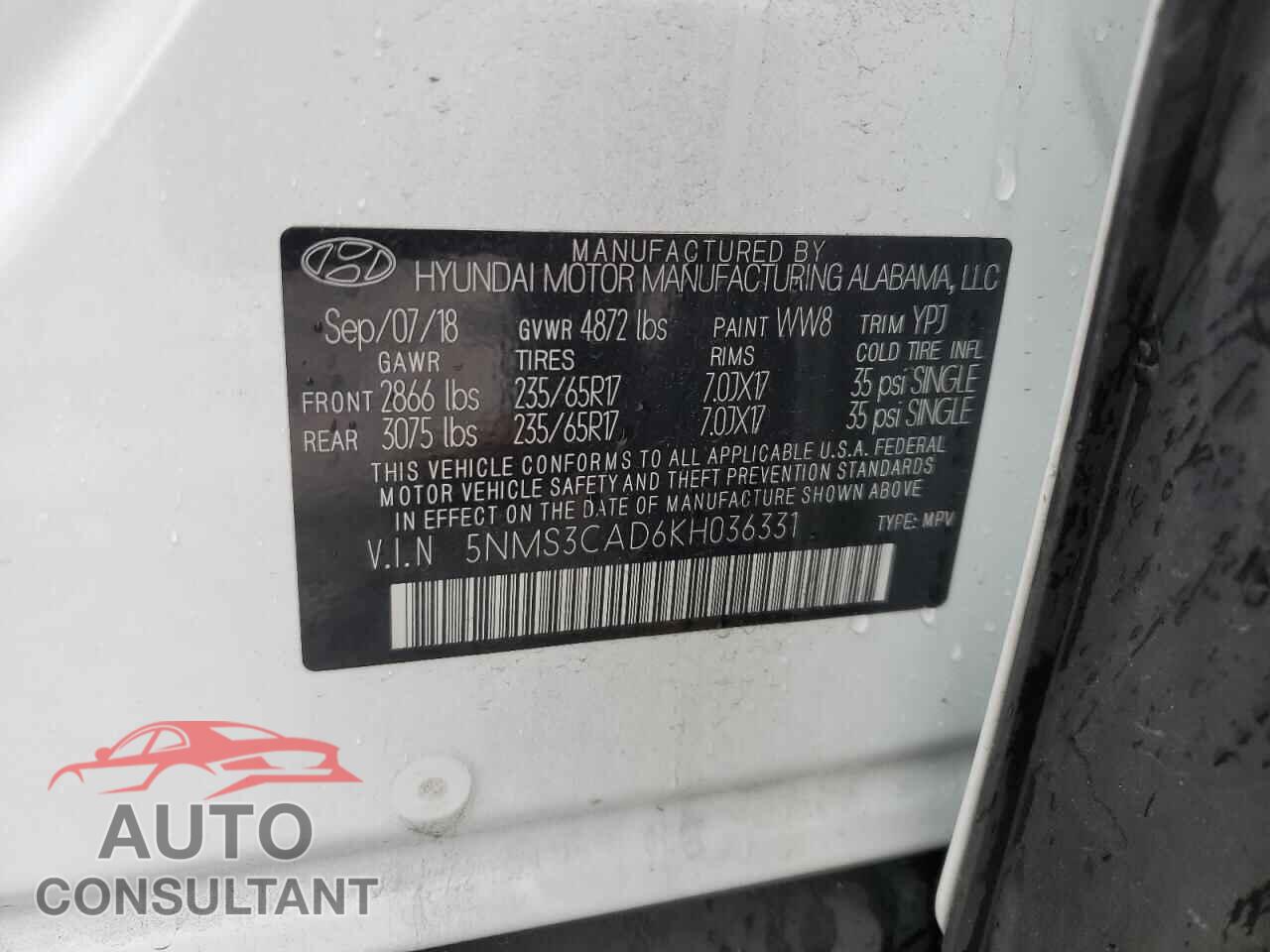 HYUNDAI SANTA FE 2019 - 5NMS3CAD6KH036331