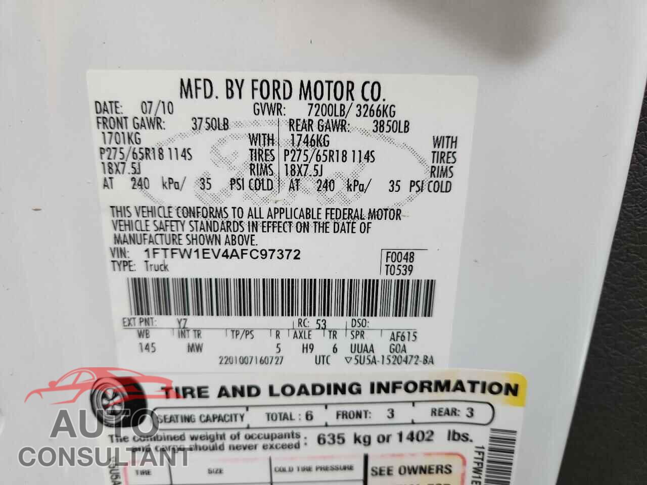 FORD F-150 2010 - 1FTFW1EV4AFC97372