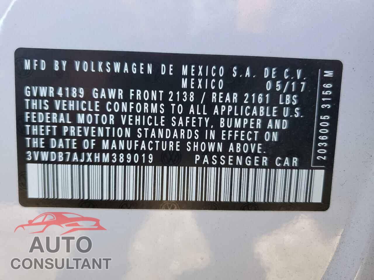 VOLKSWAGEN JETTA 2017 - 3VWDB7AJXHM389019