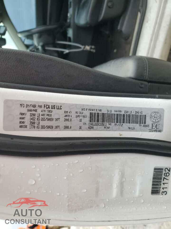 DODGE DURANGO 2019 - 1C4RDJDG5KC535612