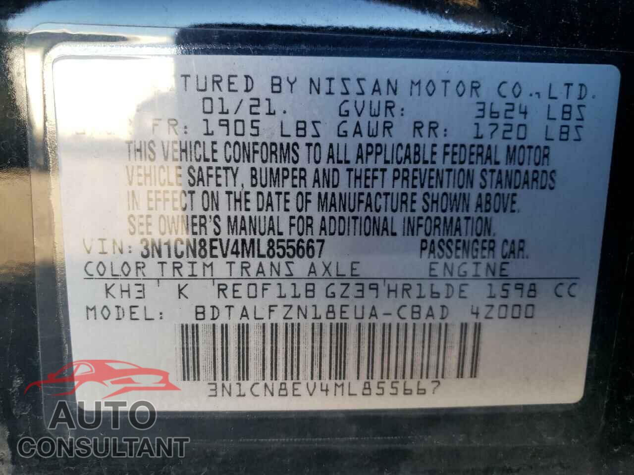 NISSAN VERSA 2021 - 3N1CN8EV4ML855667