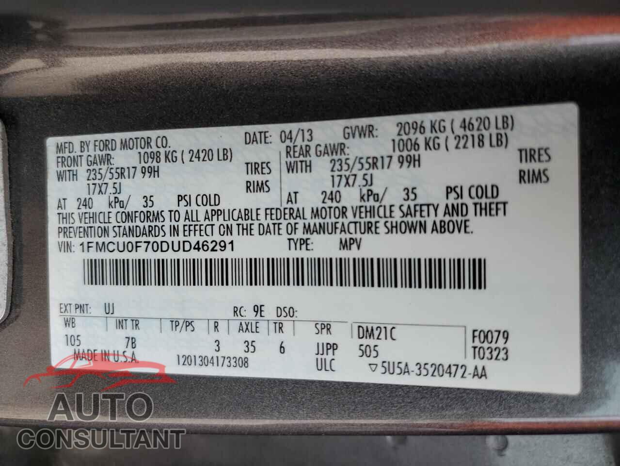 FORD ESCAPE 2013 - 1FMCU0F70DUD46291
