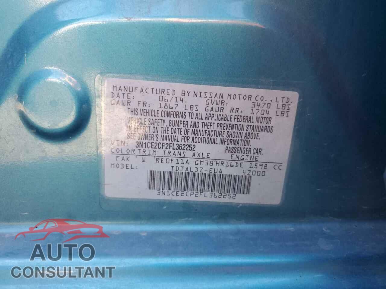 NISSAN VERSA 2015 - 3N1CE2CP2FL362252