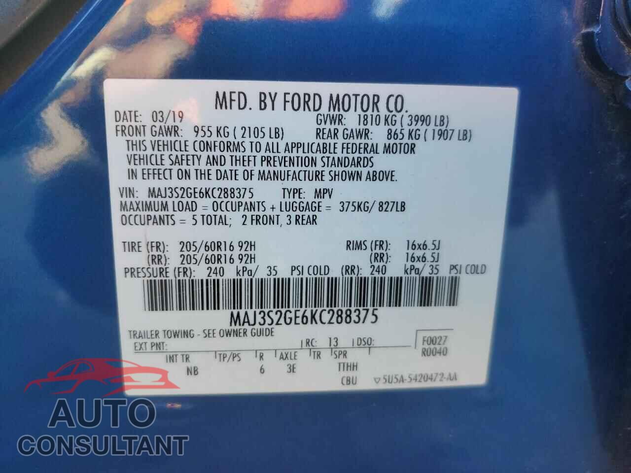 FORD ECOSPORT 2019 - MAJ3S2GE6KC288375