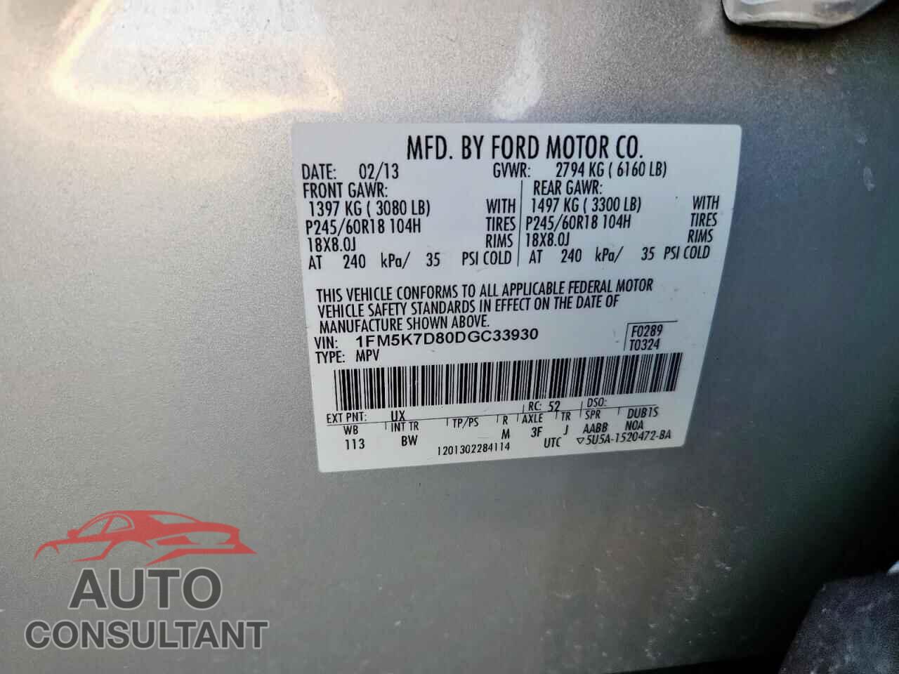 FORD EXPLORER 2013 - 1FM5K7D80DGC33930