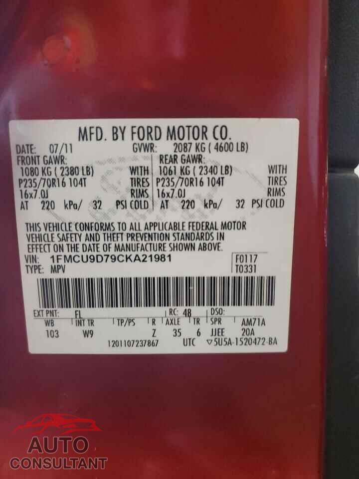 FORD ESCAPE 2012 - 1FMCU9D79CKA21981