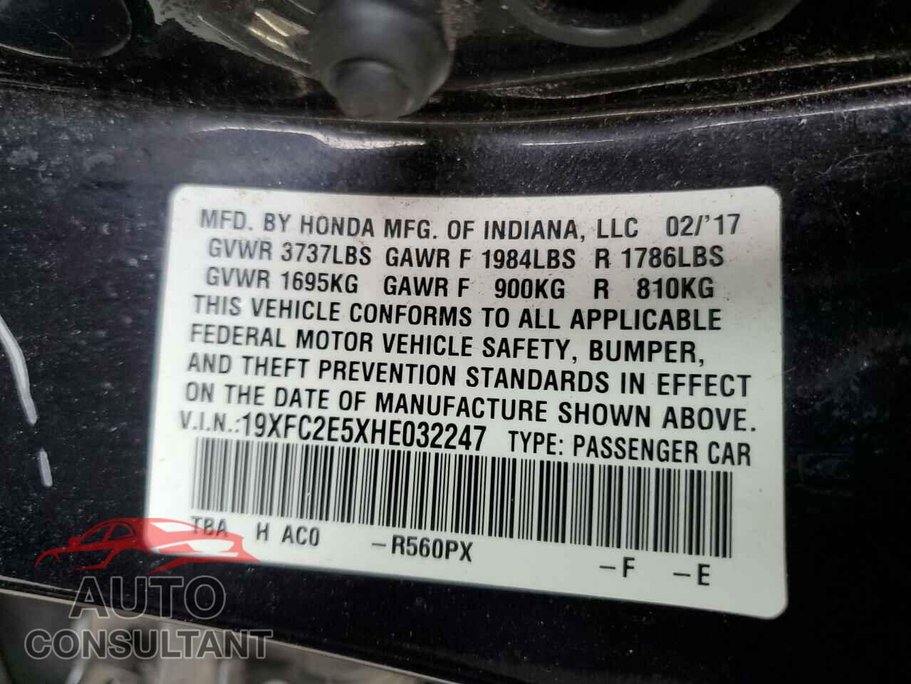 HONDA CIVIC 2017 - 19XFC2E5XHE032247