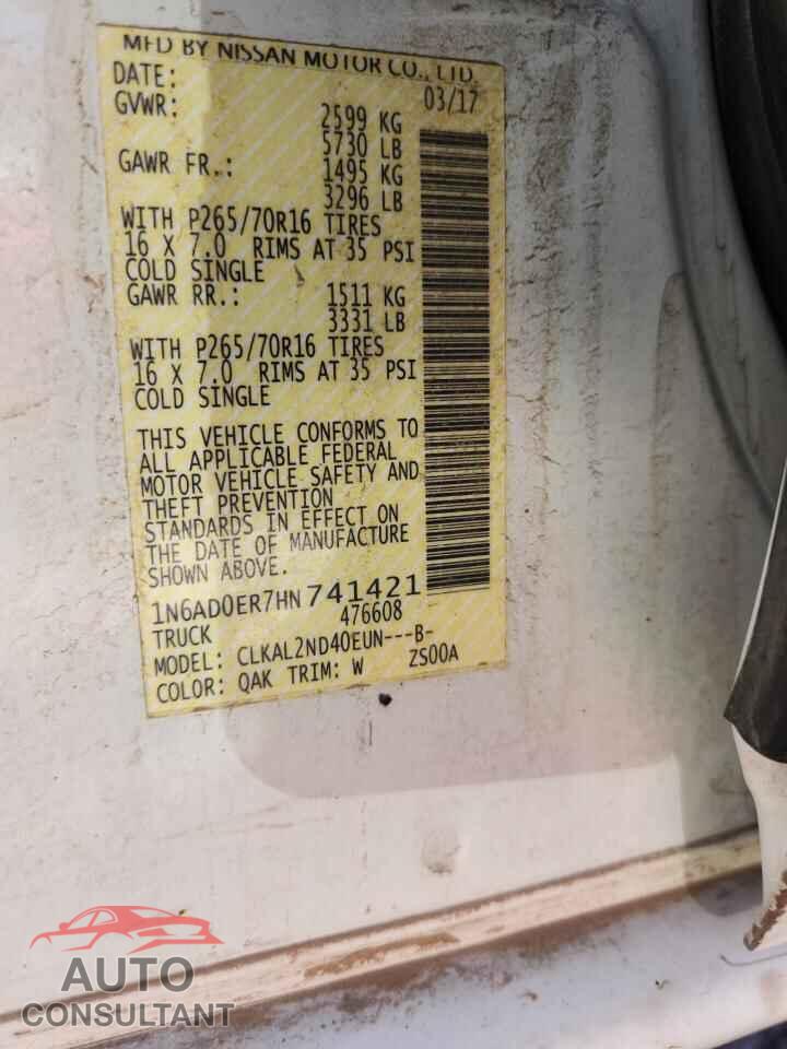 NISSAN FRONTIER 2017 - 1N6AD0ER7HN741421