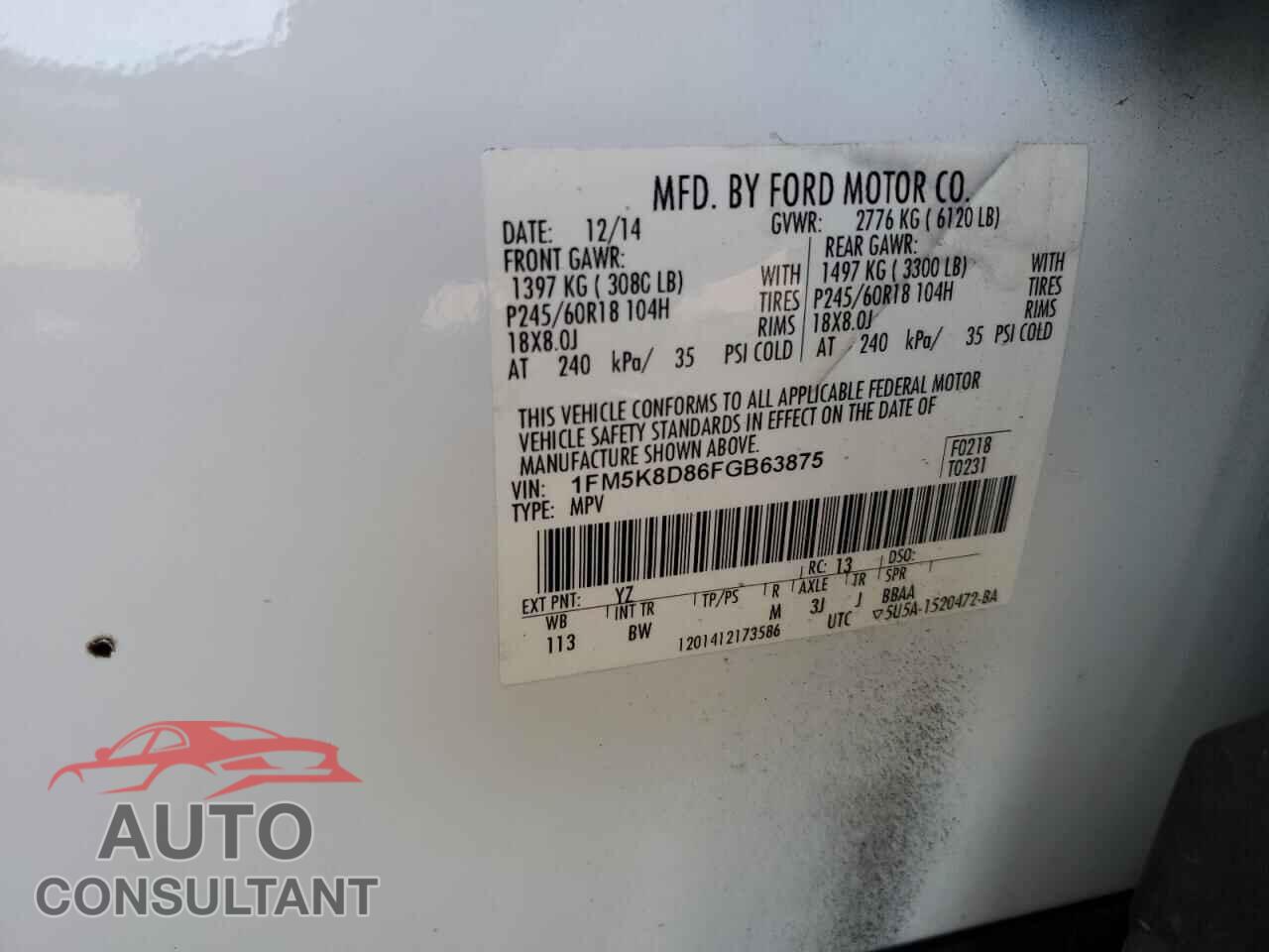 FORD EXPLORER 2015 - 1FM5K8D86FGB63875