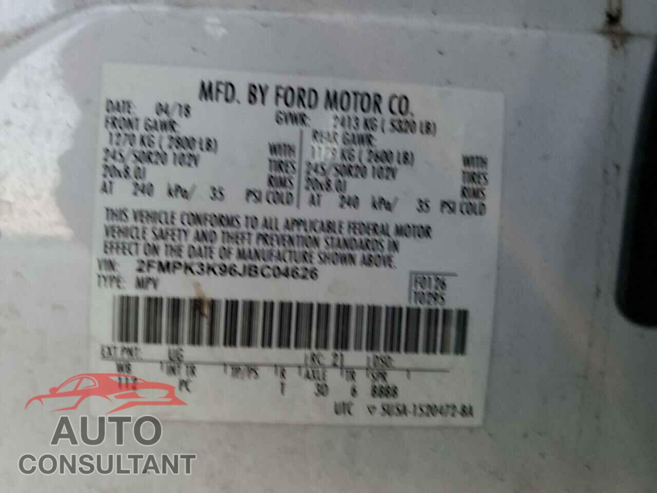 FORD EDGE 2018 - 2FMPK3K96JBC04626