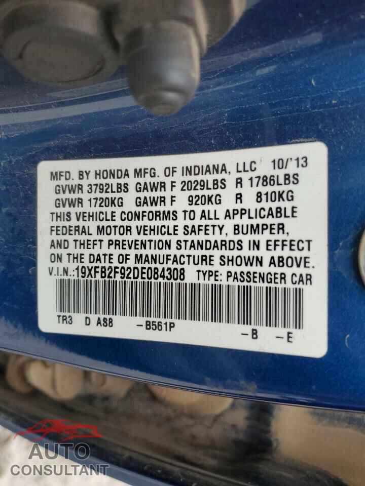 HONDA CIVIC 2013 - 19XFB2F92DE084308