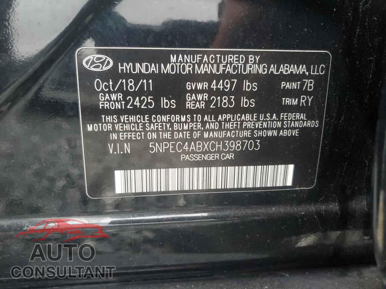 HYUNDAI SONATA 2012 - 5NPEC4ABXCH398703